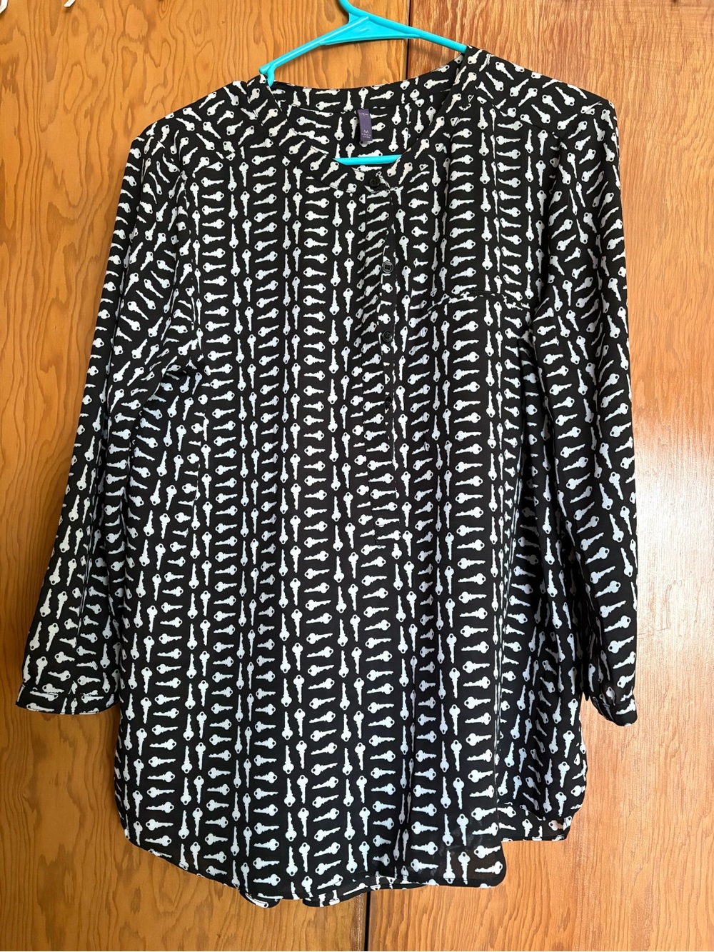 NYDJ Black Tunic with White Key Print